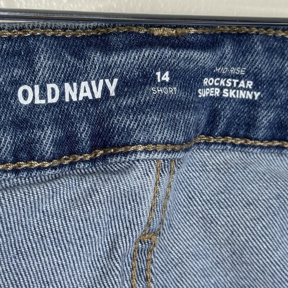 Old Navy Rockstar Super Skinny Jeans Womens 14 Short Distressed Blue Mid Rise - Picture 5 of 6